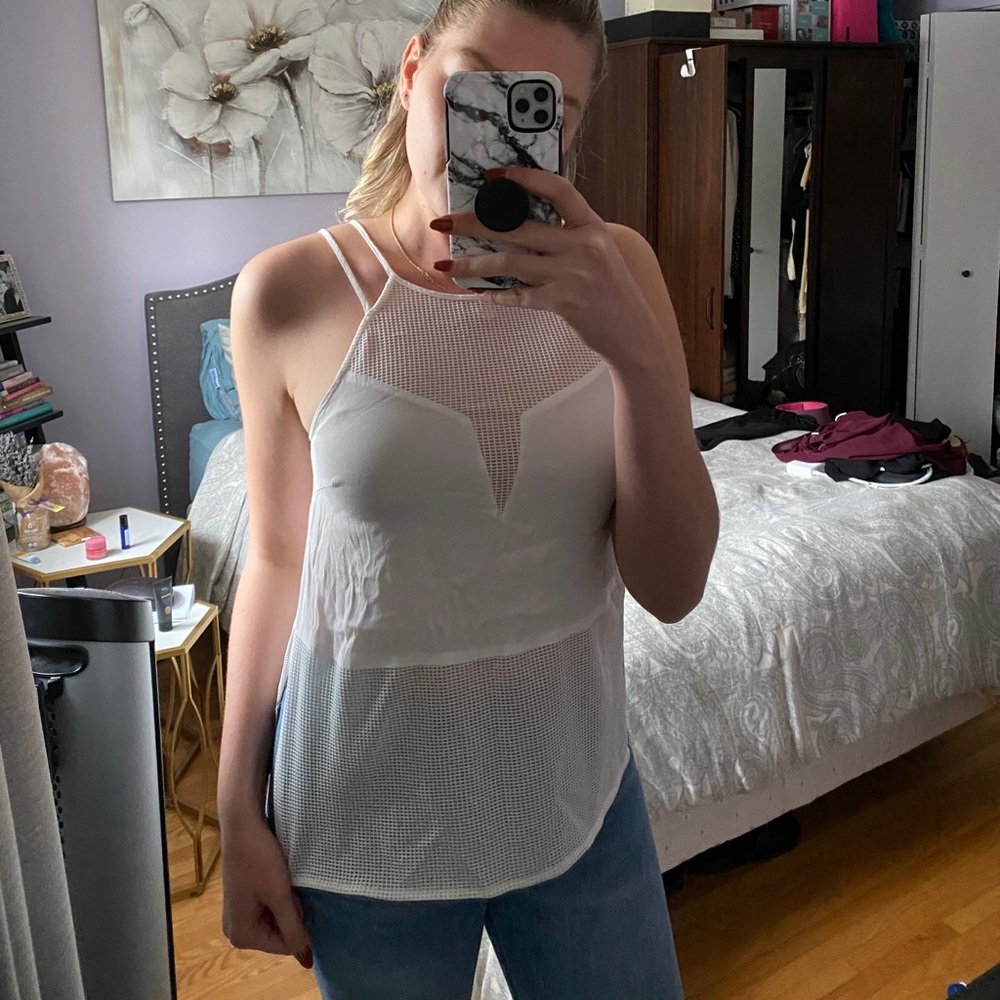Lush high low tank top blouse with mesh details